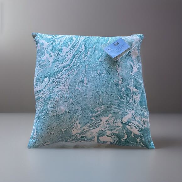 20"x20" Down Filled Linen Marbleized Aqua Design Throw Pillow Natural orig. $75 - Picture 1 of 3